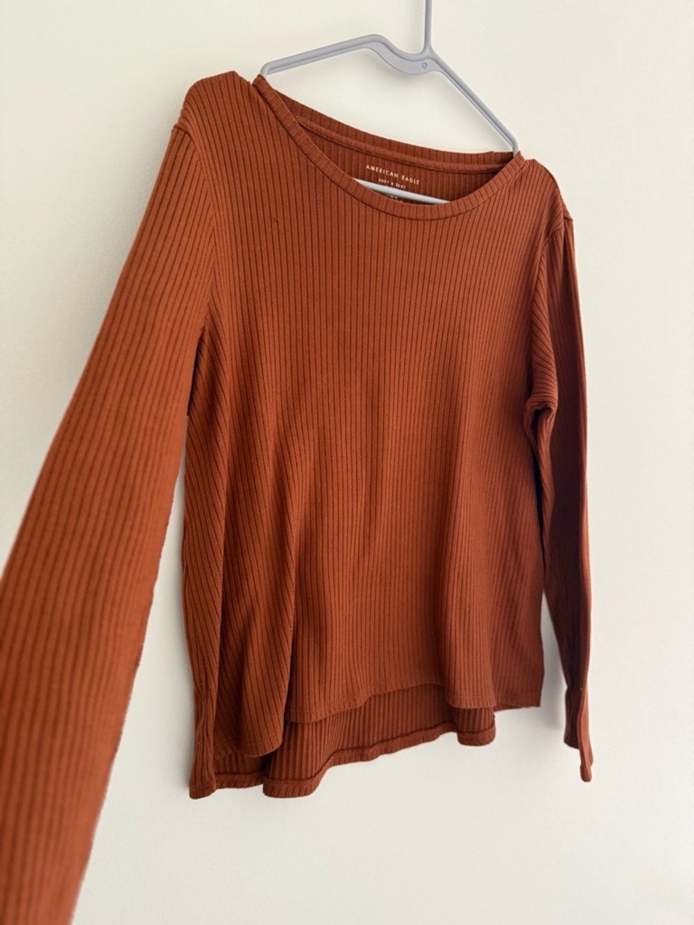 American Eagle Soft & Sexy Ribbed Long Sleeve Top - Rust Brown